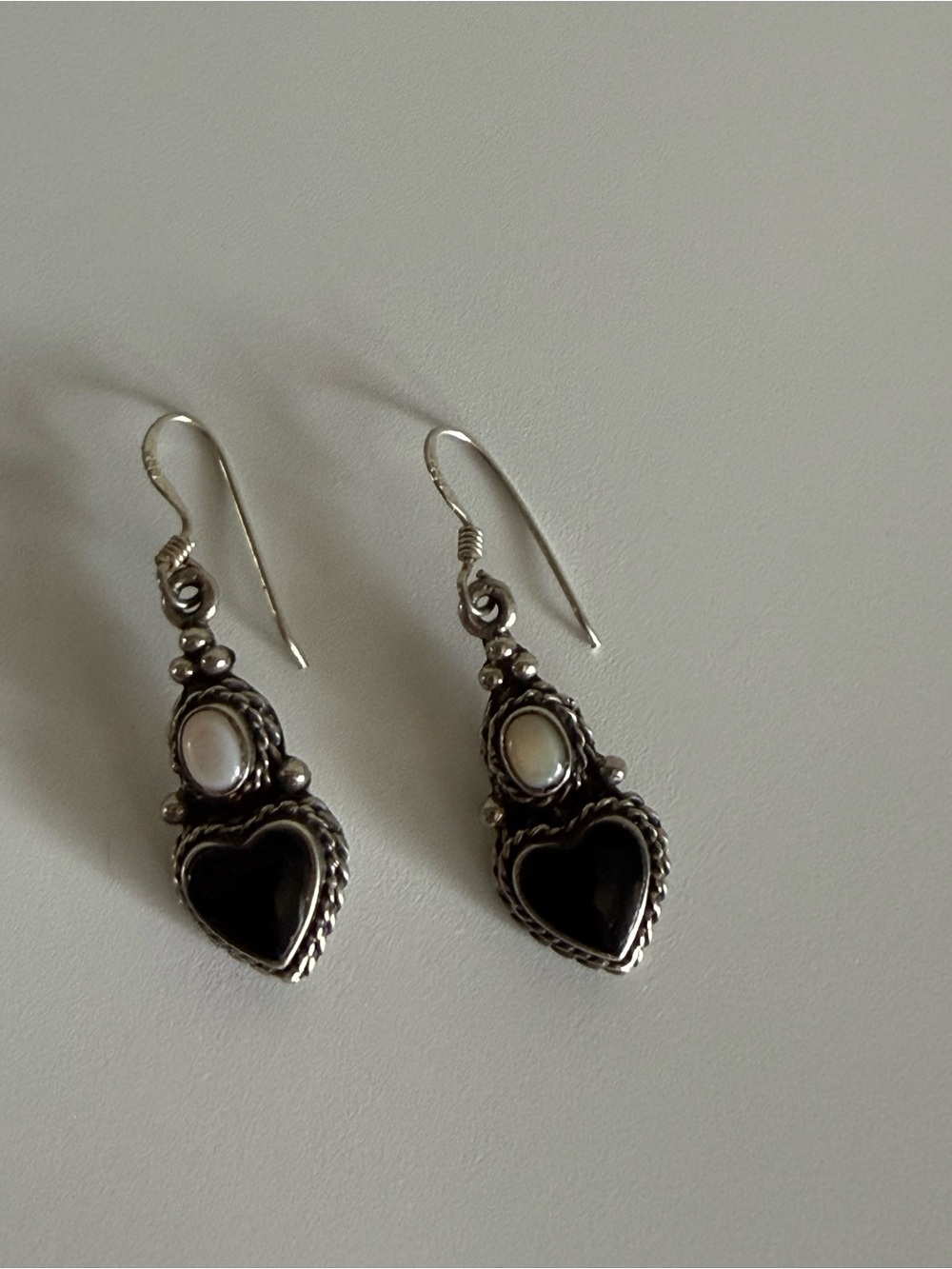 Sterling Silver  Heart Drop Earrings